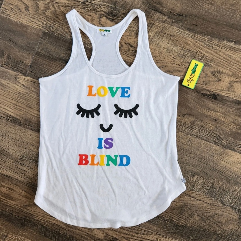 Tipsy Elves Tank Top Womens Small Love is Blind Pride Rainbow NWT